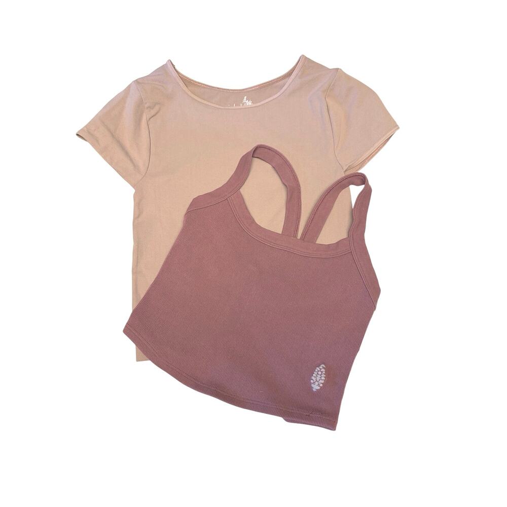 Free People Intimately XS/S Ribbed Crop Tank + Seamless Tee Bundle Neutral Set🌼